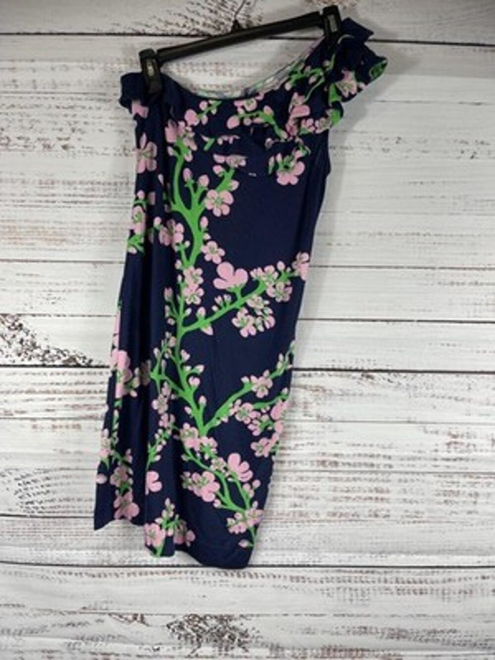 Lilly Pulitzer Dress Womens XS Blue Floral One Shoulder Ruffle Short Sundress